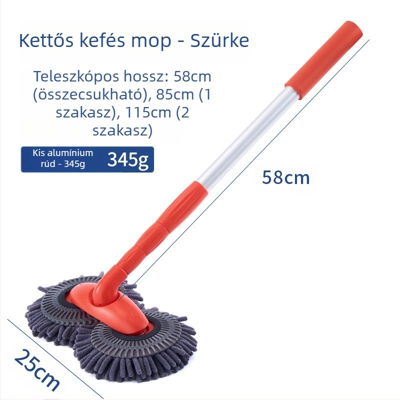 Chenille sörtés autómosó mop, alumínium cső, PP test, összecsukható kivitel, testreszabható