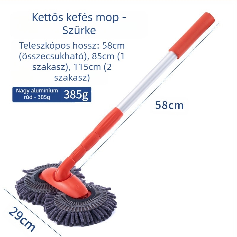 Chenille sörtés autómosó mop, alumínium cső, PP test, összecsukható kivitel, testreszabható