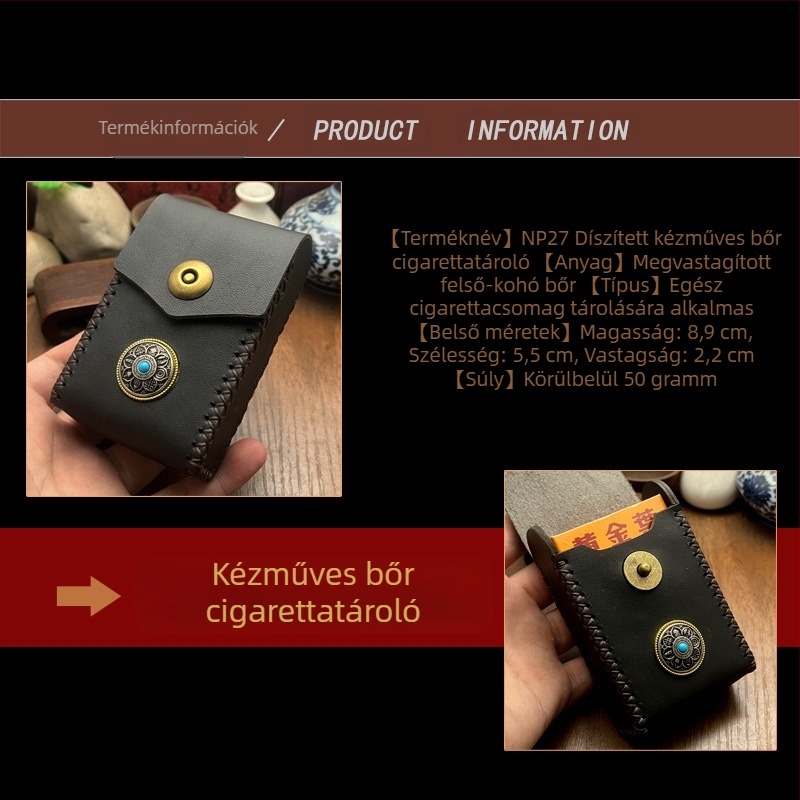 MR.K Első réteg marhabőrből készült cigarettás doboz - növényi barnított bőr, 20 cigaretta, Új kínai stílus, Többfunkciós: kulcstartó, tárolás, powerbank, világítás