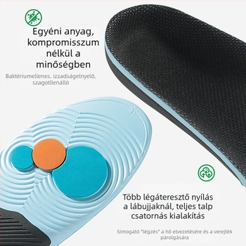 Boltozati támogató talpbetét sík lábra – torzió-ellenes, magas rugalmasság, légáteresztő hálós EVA, minden szezonra