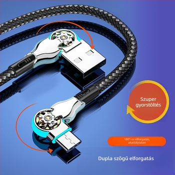 Hosszabbított LED-es forgó USB-C gyors töltés adatkábel, több interfész (Lightning, Micro USB, USB-C) Apple és Android készülékekhez autóban