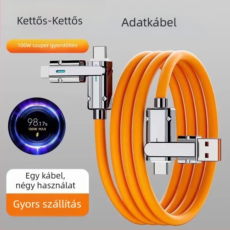 4 az 1-ben USB töltési és adatátviteli kábel: Type-C, Lightning, Micro-USB, gyors töltés, akár 120W