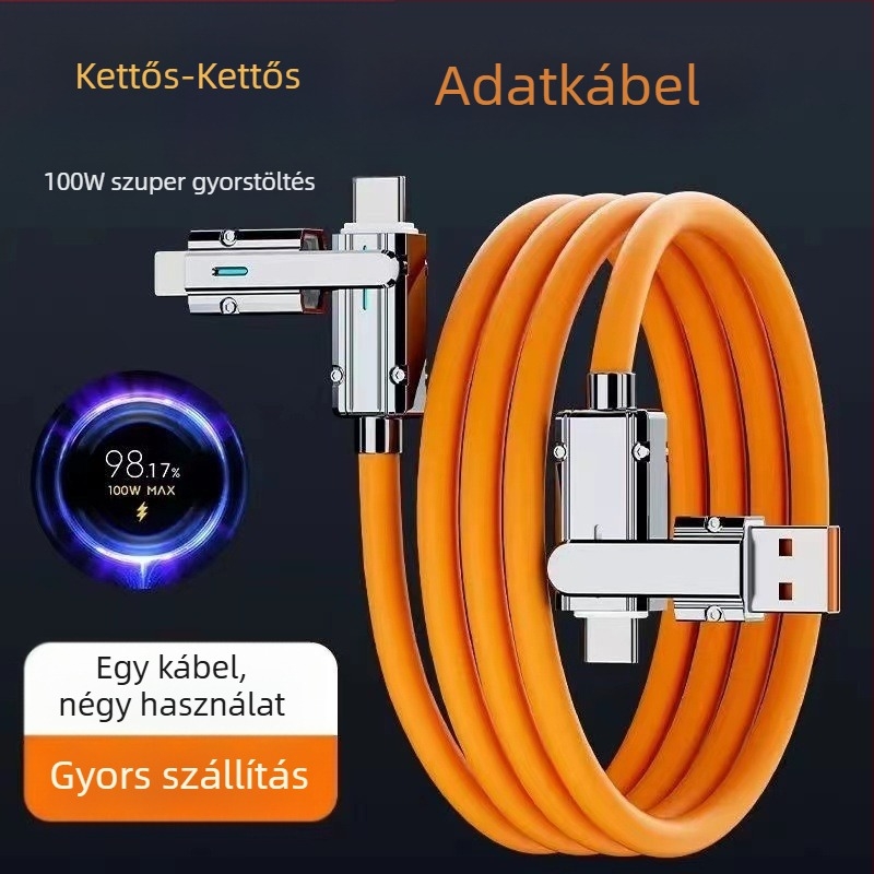 4 az 1-ben USB töltési és adatátviteli kábel: Type-C, Lightning, Micro-USB, gyors töltés, akár 120W