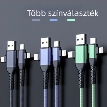 4 az 1-ben USB-C adatkábel, 60W gyors töltéssel, támogatja a Lightning, OTG és USB-C interfészeket