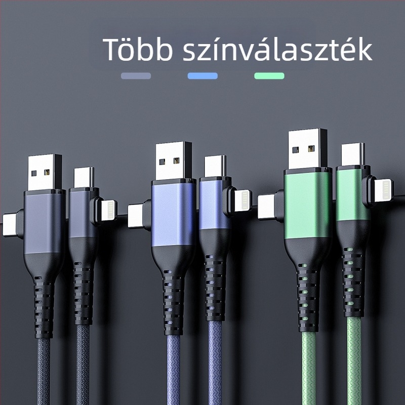 4 az 1-ben USB-C adatkábel, 60W gyors töltéssel, támogatja a Lightning, OTG és USB-C interfészeket