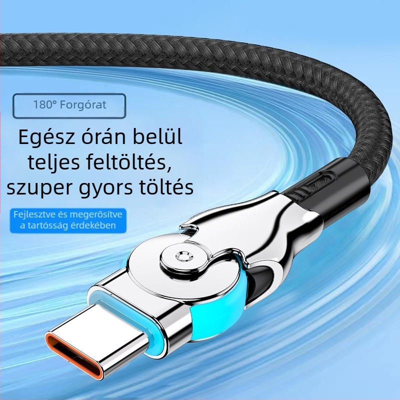 Anflo forgó LED-es bővített adatkábel Micro USB és USB-C-vel, gyors töltés, 65W, fonott kivitel, egy végű csatlakozóval