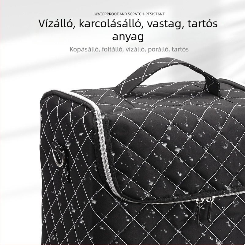 Többszintes kozmetikai tároló táska, PVC anyag, kockás mintázat, poliészter bélés, vízálló