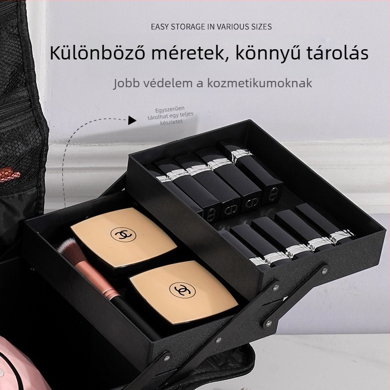 Többszintes kozmetikai tároló táska, PVC anyag, kockás mintázat, poliészter bélés, vízálló