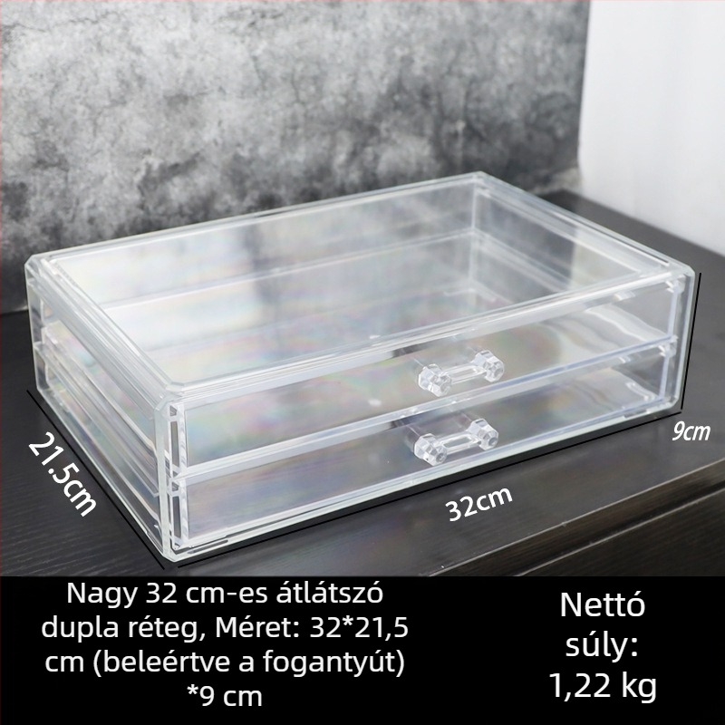 Átlátszó kozmetikai tároló fiókos kivitelben az asztalhoz, PS műanyagból; 4 darabos készlet; 2 kg