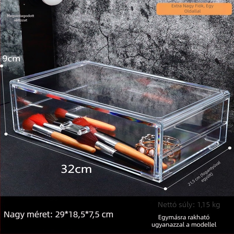Átlátszó kozmetikai tároló fiókos kivitelben az asztalhoz, PS műanyagból; 4 darabos készlet; 2 kg