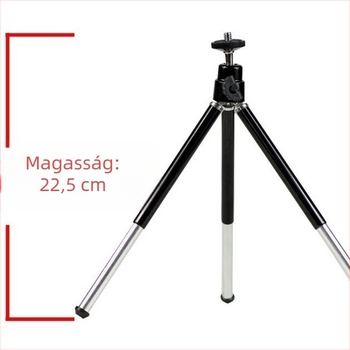 Mini asztali telefonhoz tervezett tripod, 2-szekciós teleszkópos – alumínium-plasztikából készített; kompatibil 45–85 mm-es telefonokhoz; magasság 11–22 cm; maximális teher 1