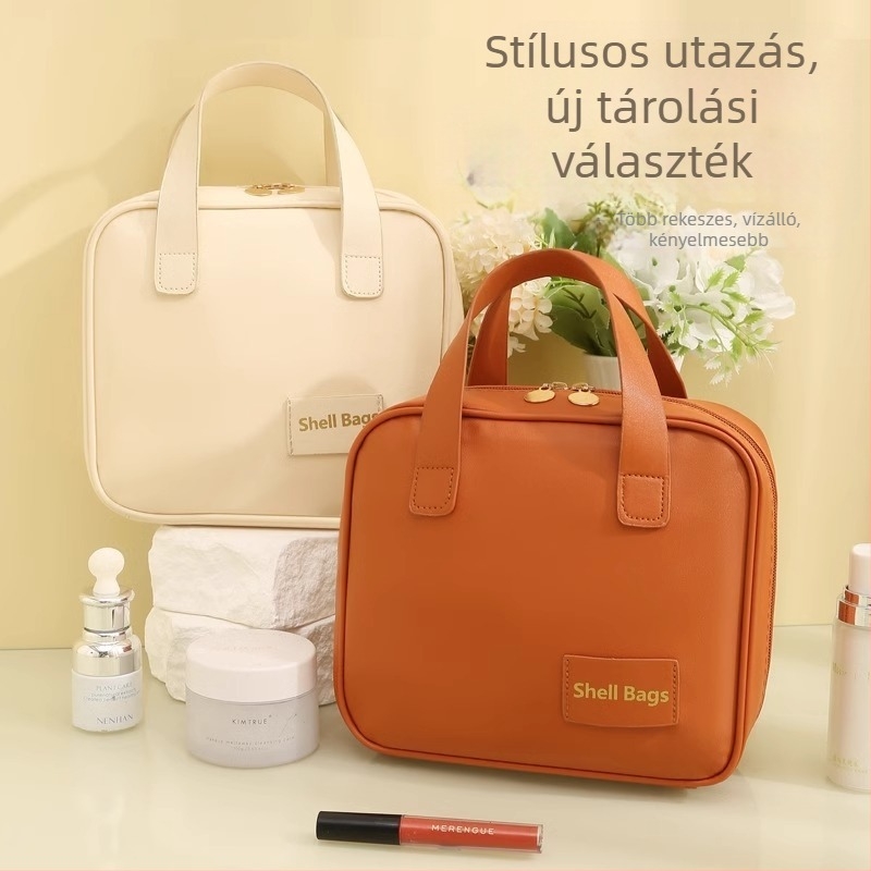 Unisex sminkes táska ecsettartóval, PU bőr, vízálló, könnyű, bővíthető