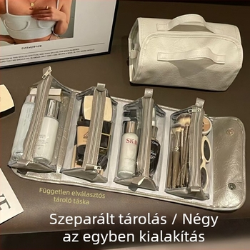 Nagy kapacitású kozmetikai táska vízálló, hajtogatható elválasztóval, PU anyagból készült, utazáshoz