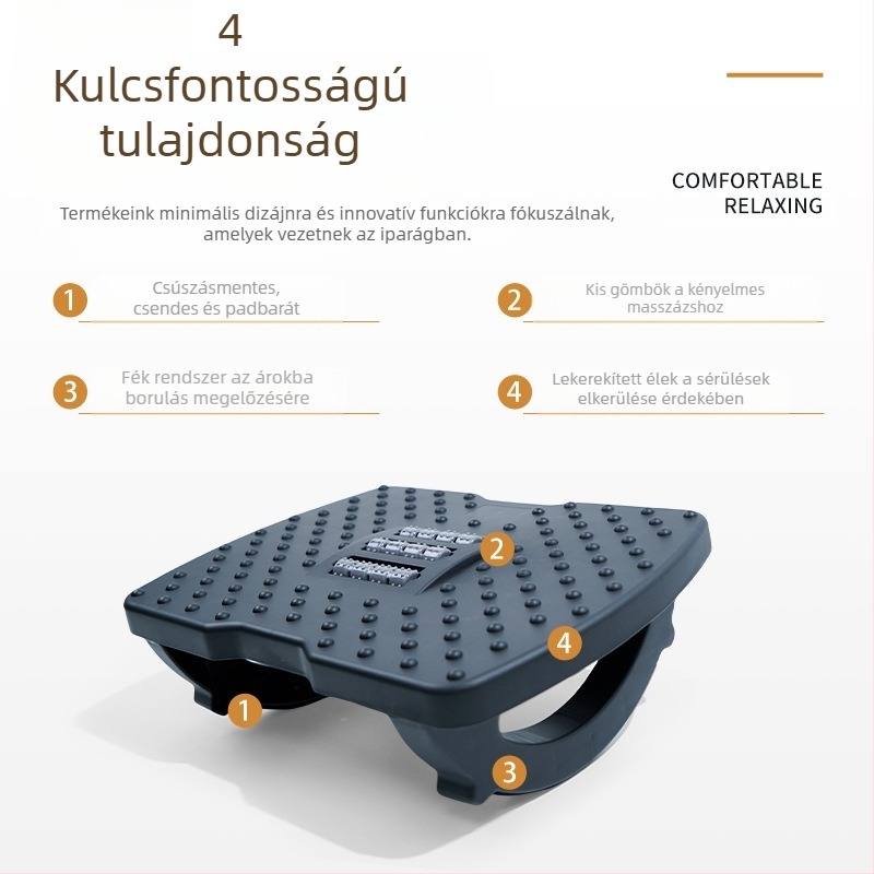 Íróasztal alatti lábtámasz, csúszásmentes, lengő dizájnnal, műanyag PP töltettel, testreszabható, modell Shake upgraded pedal