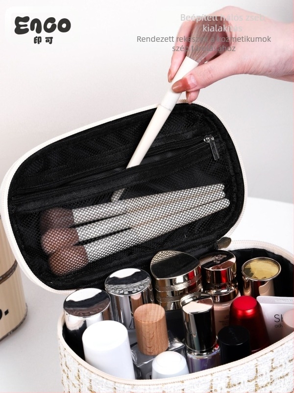 Női kozmetikai táska városi minimalista stílusban, poliészter, kockás minta, vászon bélés