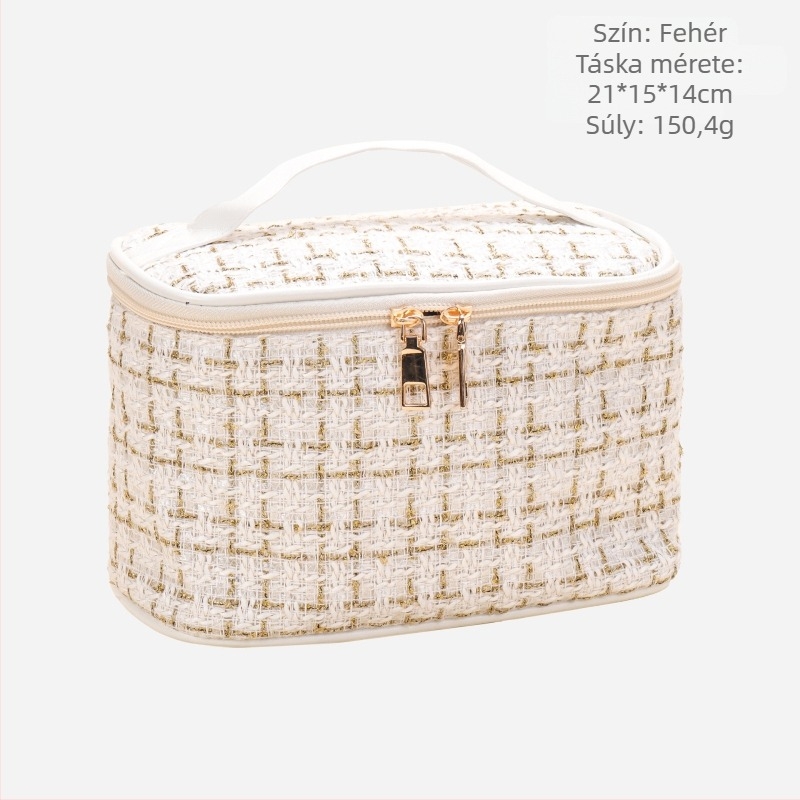 Női kozmetikai táska városi minimalista stílusban, poliészter, kockás minta, vászon bélés