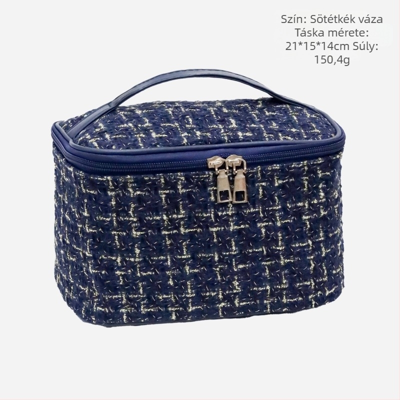 Női kozmetikai táska városi minimalista stílusban, poliészter, kockás minta, vászon bélés