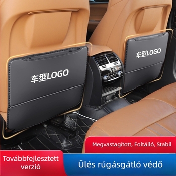 Bőr autóülés hátsó védőpárna anti-ütés, szennyeződés elleni védelem és tárolózsebbel (fejlesztett kiadás)