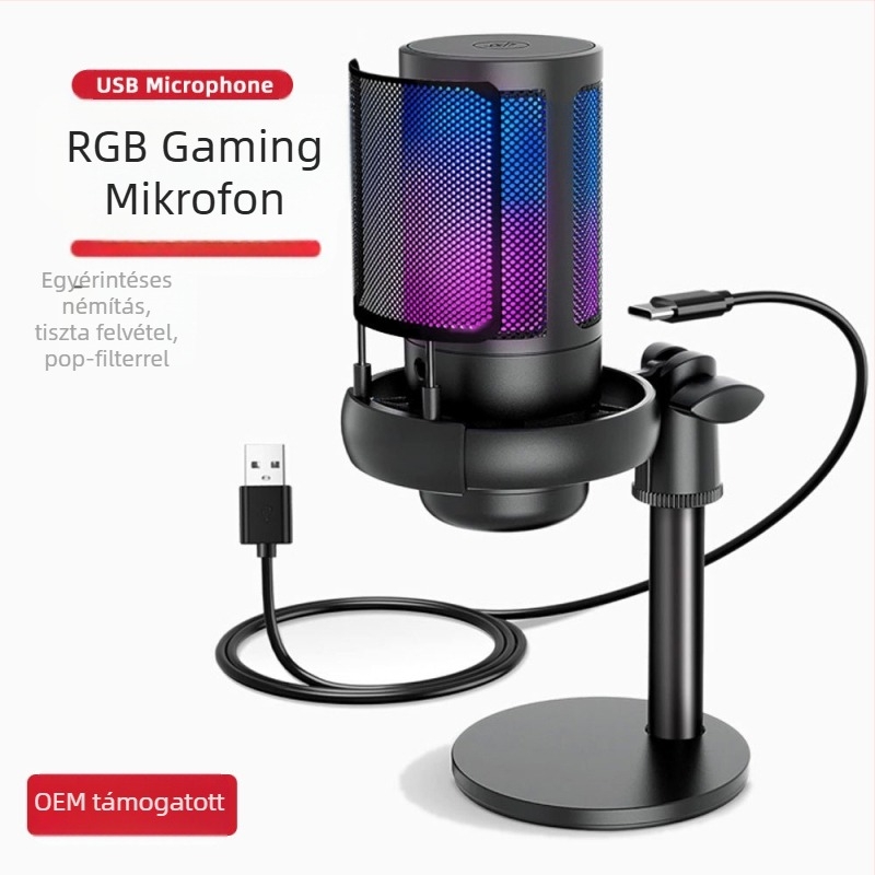 ME6S USB kondenzátor mikrofon PC játékhoz, közvetítéshez és podcastokhoz, PS4 esportokhoz (cardioid polaritás, frekvenciasáv 20 Hz–20 kHz, SNR ≥ 85 dB, USB táplálás 5V)