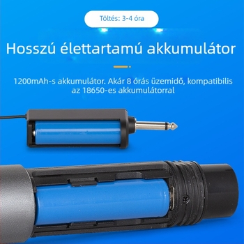 KTV/ élő közvetítésre szánt mikrofon, modell U540B - frekvenciatartomány 20 Hz–20 kHz, SNR ≥95 dB, cserélhető 1000–1200 mAh-s akkumulátor, 3–6 óra üzemidő