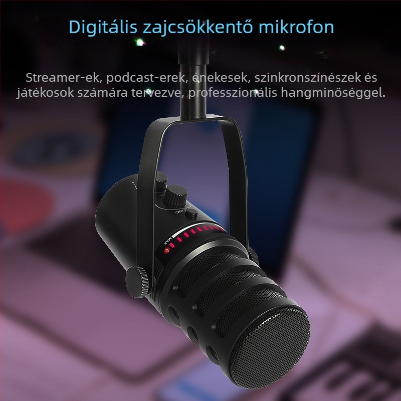 MV7 dinamikus mikrofon élő közvetítéshez és professzionális felvételhez, cardioid mintázat, frekvenciatartomány 60 Hz–15 kHz, jel-zaj arány ≥85 dB, beépített akkumulátor nélkül