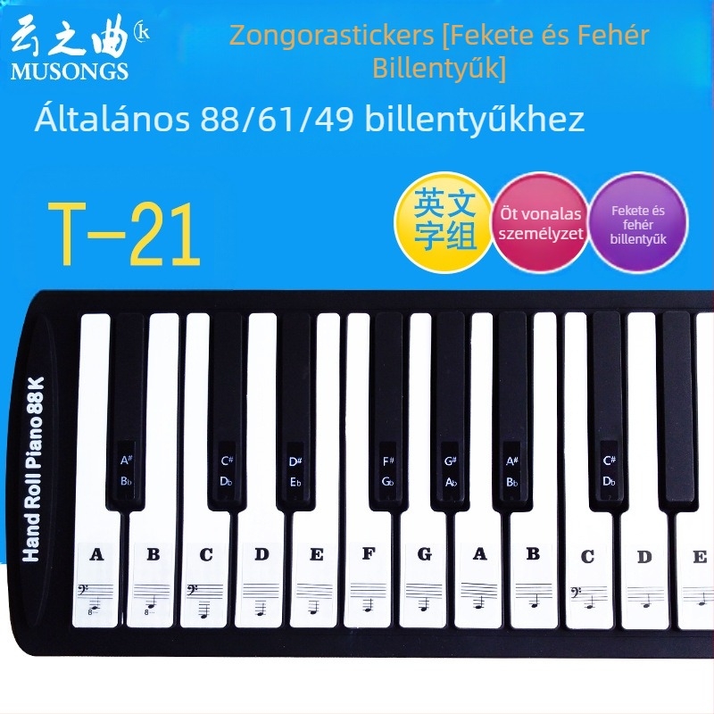 Zongora billentyű matrica PVC, modell T-21B, Music of the Clouds, OPP csomagolás, Shenzhen eredet