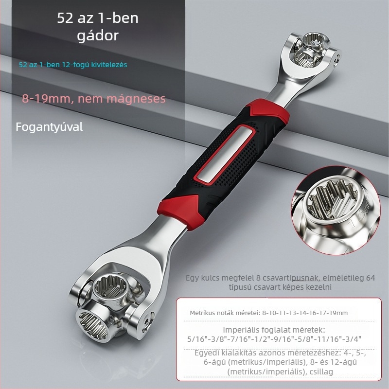 Többfunkciós csavarkulcs készlet 52 az 1-ben és 8 az 1-ben, króm- vanádium acélból, krómozott bevonattal, kettős használatú