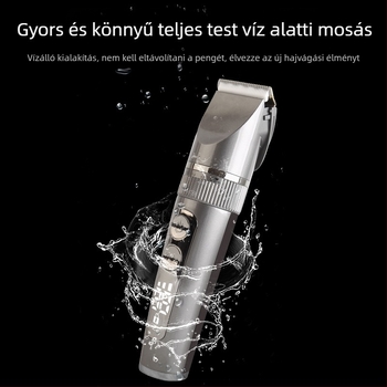 LCD kijelzős elektromos hajvágó, kerámiakefejjel, vízálló, beépített 1200–2000 mAh-s akkumulátor, üzemidő 1–3 óra