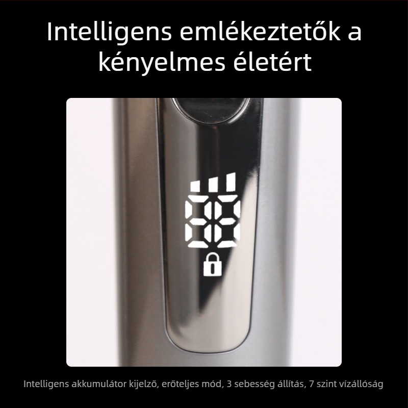 LCD kijelzős elektromos hajvágó, kerámiakefejjel, vízálló, beépített 1200–2000 mAh-s akkumulátor, üzemidő 1–3 óra