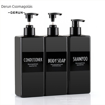 Három darabos pumpás palack készlet mosáshoz és ápoláshoz — műanyag, silk-screen felülettel, modell DR500-40