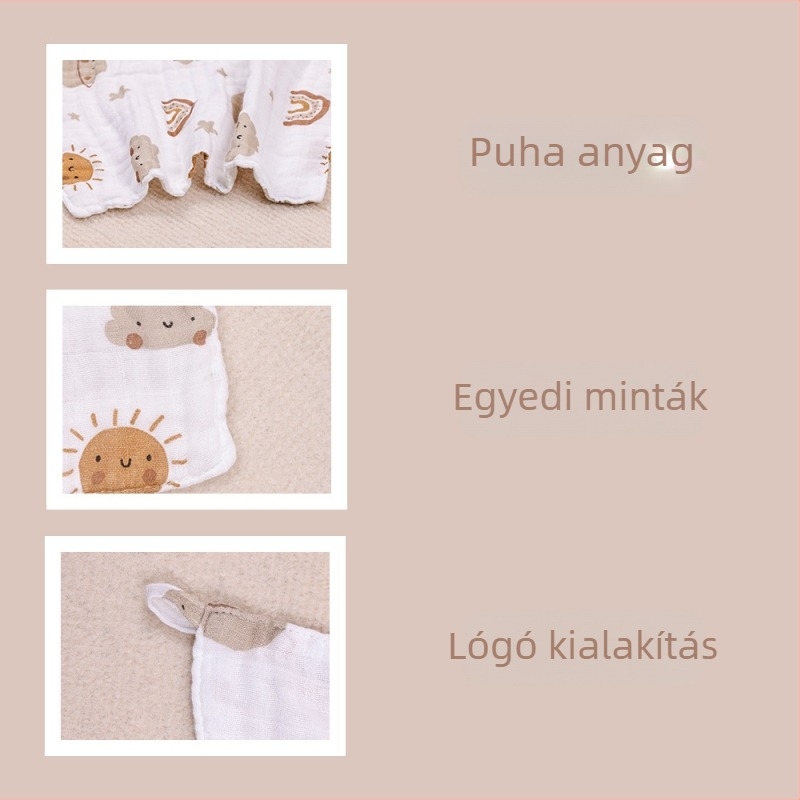 6‑rétegű bambuszrost babaszájkendő, nedvszívó, karikatúra nyomtatással, lógatható kivitel