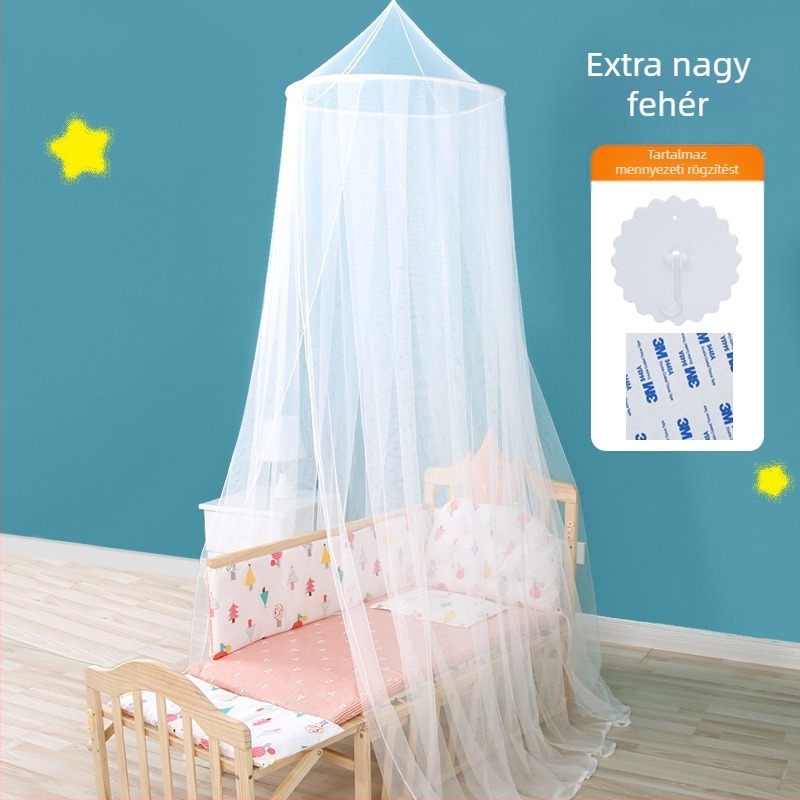 Baba bölcsőháló függő kupolás szúnyogháló, teljes lefedettség, háromajtós kivitel, acélváz, 0–10 hónapos korig, testre szabható