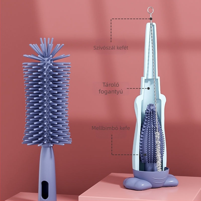 Háromrészes szilikon cumisüveg-tisztító készlet — hordozható, 360° tisztítás