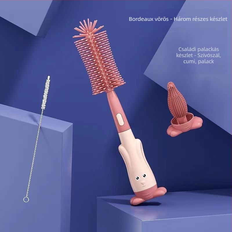 Háromrészes szilikon cumisüveg-tisztító készlet — hordozható, 360° tisztítás