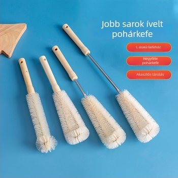 Hosszú nyelű pohártisztító kefével, fa nyéllel és nylon sörtével – 1 darabos készlet poharak, üvegek és termosz tisztításához