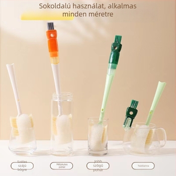 Hosszú fogantyújú pohártisztító kefe, 5 az 1-ben, sokoldalú szivacsos tisztító poharakhoz és üvegekhez