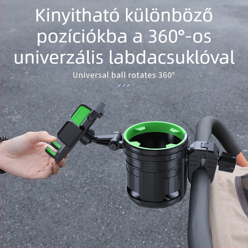 Universal ABS babakocsi pohártartó telefon tartóval és cumisüveg klippel