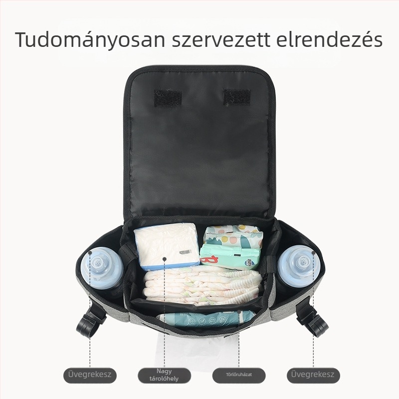 Babakocsi tároló táska szervező – Oxford anyag, poliészter bélés, lélegző és vízálló, ultrakönnyű, ívelt vállpánt