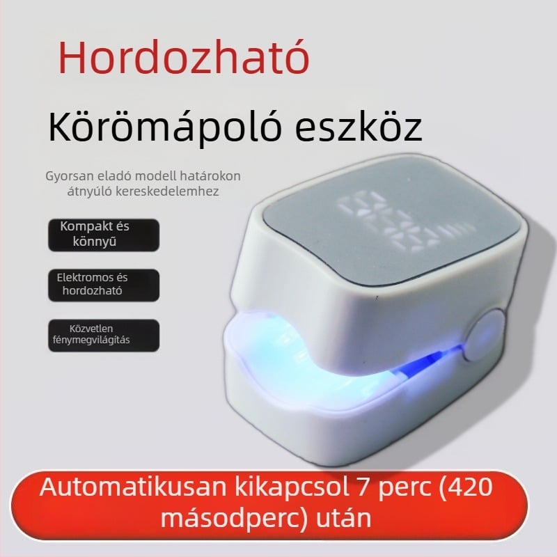 Hordozható manikűr lámpa digitális kijelzővel, újratölthető, három LED fényforrással