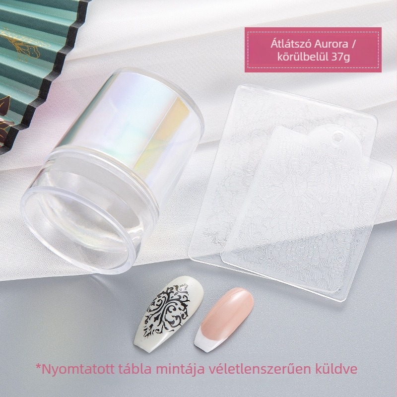 Átlátszó szilikon fejű körömdíszítő készlet nyomólemezzel a minták átviteléhez – Princess Series, Aurora minták