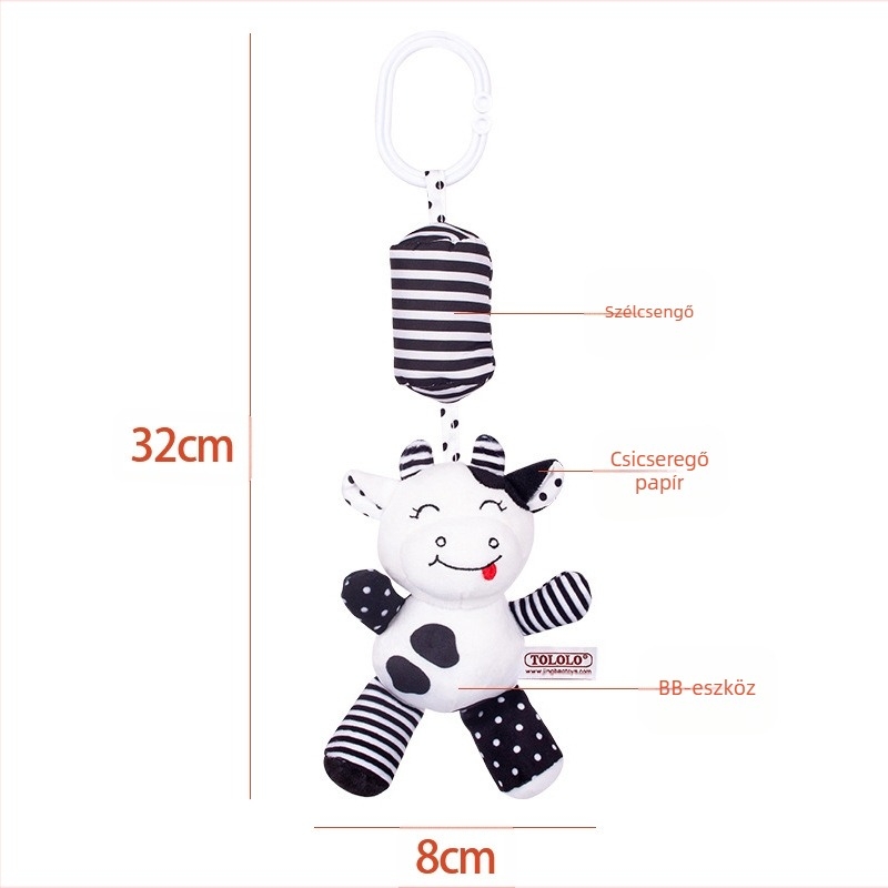 Tololo plüss bébi függő csengő játék állatmotívummal, fejleszti a látást, a hallást és a kéz-szem koordinációt, 0–3 éveseknek