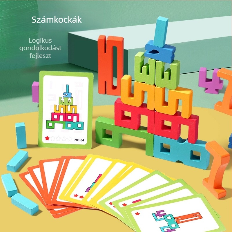 Fa 3D számkockákból álló játékok gyermekek korai oktatásához — Számoló domino blokkok, 0–38 darab, 4–6 éveseknek, vízbázisú festék