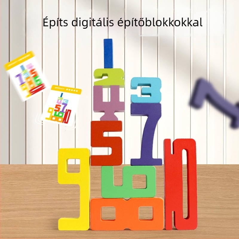 Fa 3D számkockákból álló játékok gyermekek korai oktatásához — Számoló domino blokkok, 0–38 darab, 4–6 éveseknek, vízbázisú festék