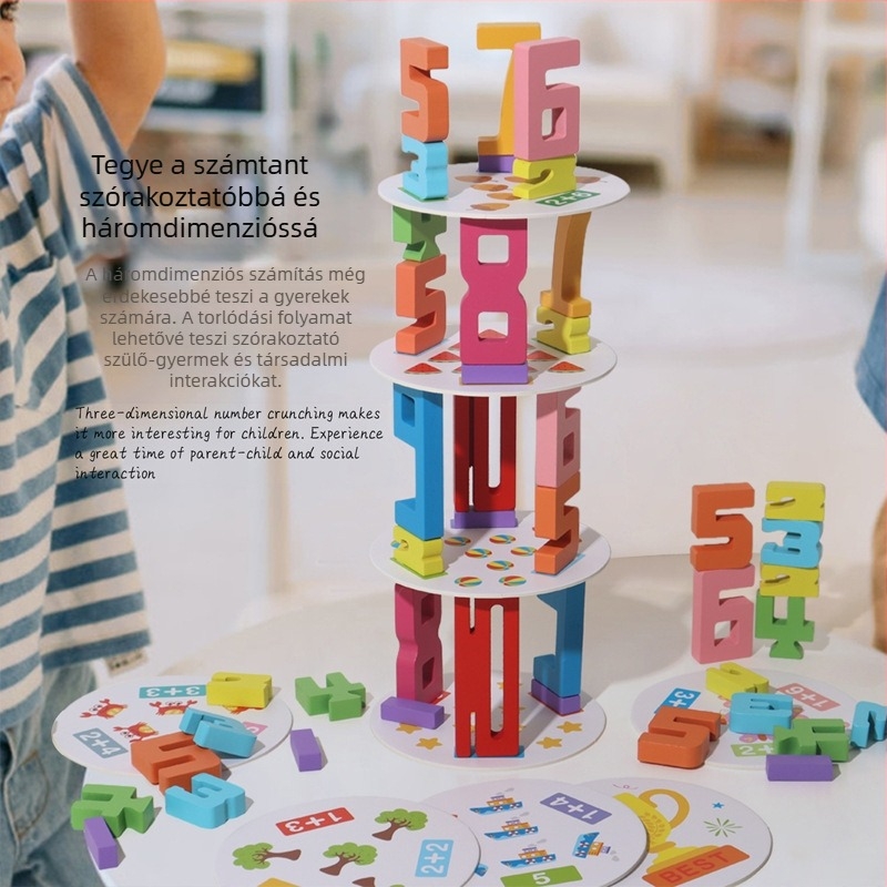 Fa 3D számkockákból álló játékok gyermekek korai oktatásához — Számoló domino blokkok, 0–38 darab, 4–6 éveseknek, vízbázisú festék