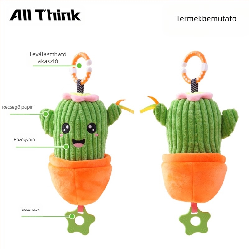 Allthink plüss babakocsi medál – növény mintázatú zenélő doboz baba játék, 0–3 éveseknek, nyugtató hatású