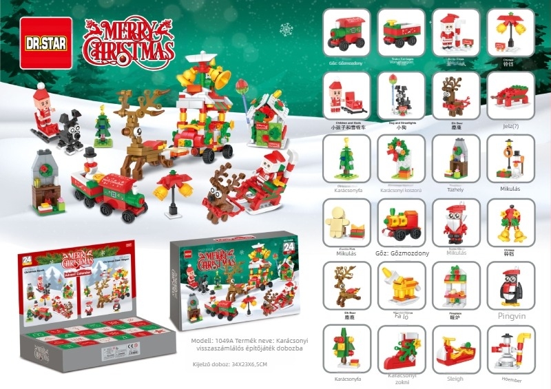 24 napos Advent karácsonyfát építő blokk játék – Mikulás téma, ABS, DIY, 0,8 kg, 7–14 éveseknek, nem elektromos