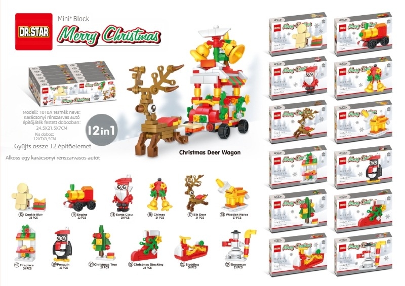 24 napos Advent karácsonyfát építő blokk játék – Mikulás téma, ABS, DIY, 0,8 kg, 7–14 éveseknek, nem elektromos