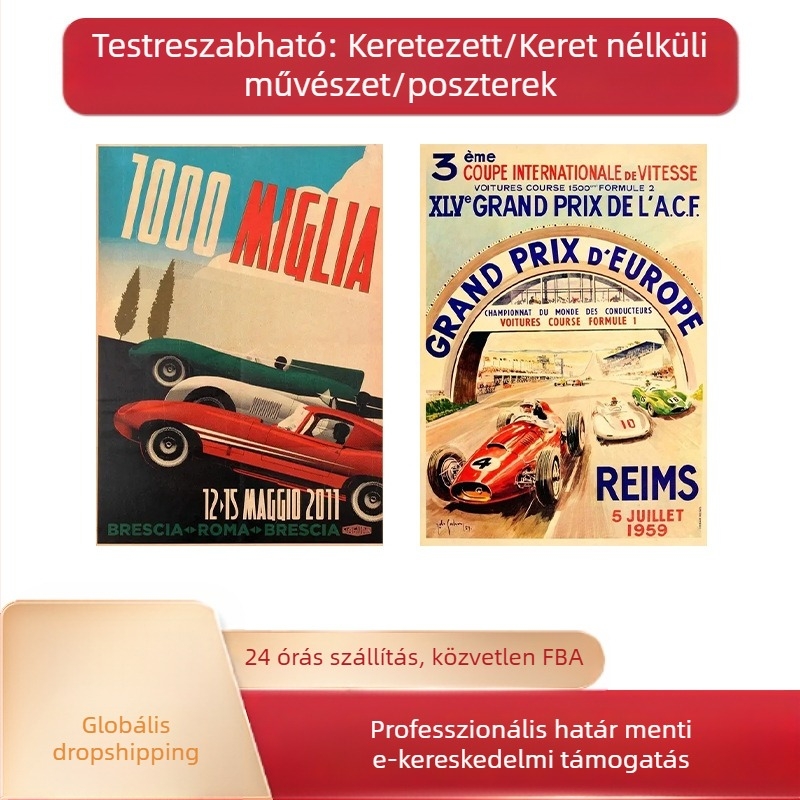 Keret nélküli vászon falikép – absztrakt motívum, versenyautó, nappali és folyosó díszítésére, nordic stílus