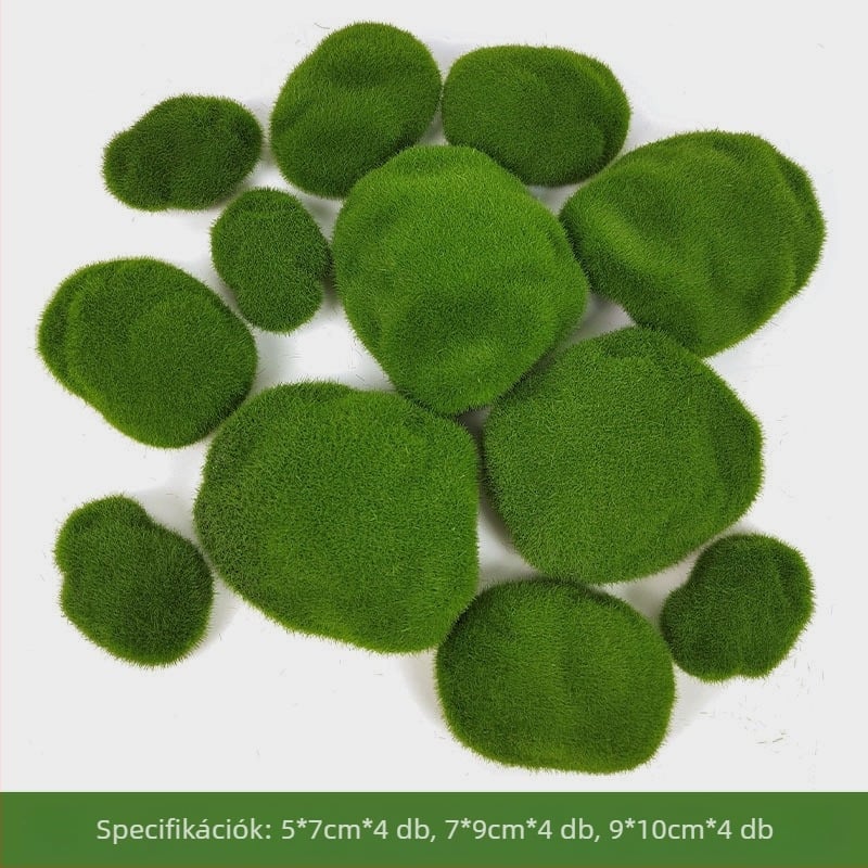 Szintetikus mohás kőblokkok virágkötészeti dekorációkhoz — Anyag: puha PVC, flocking technika, változat: szimulált kövek, cél: esküvők és otthoni dekoráció