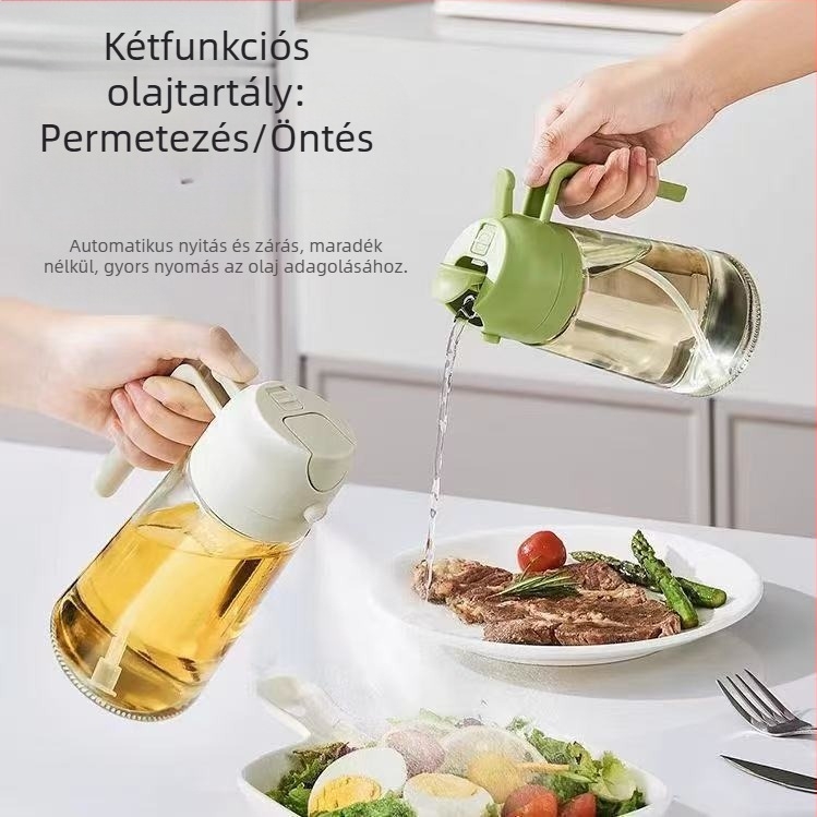 Üveg olajsugárzó permetező, kettős használatú, automatikus nyitás-zárás és pumpás adagolás